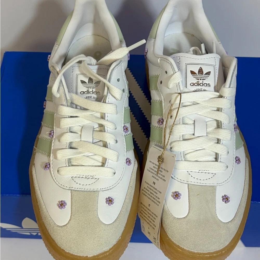 Adidas Samba White and Light Green Shoes - Picture 3 of 7